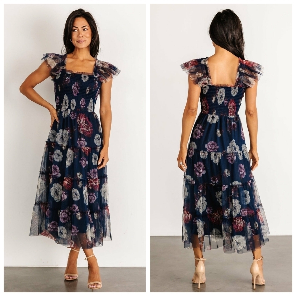 Baltic Born Clementine Navy Floral Tulle Midi Dress